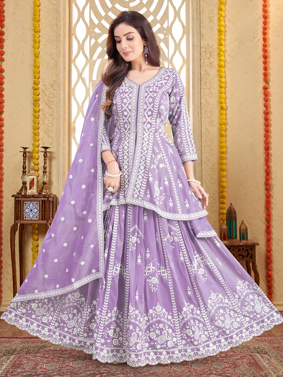 Light purple silk festive wear lehenga suit