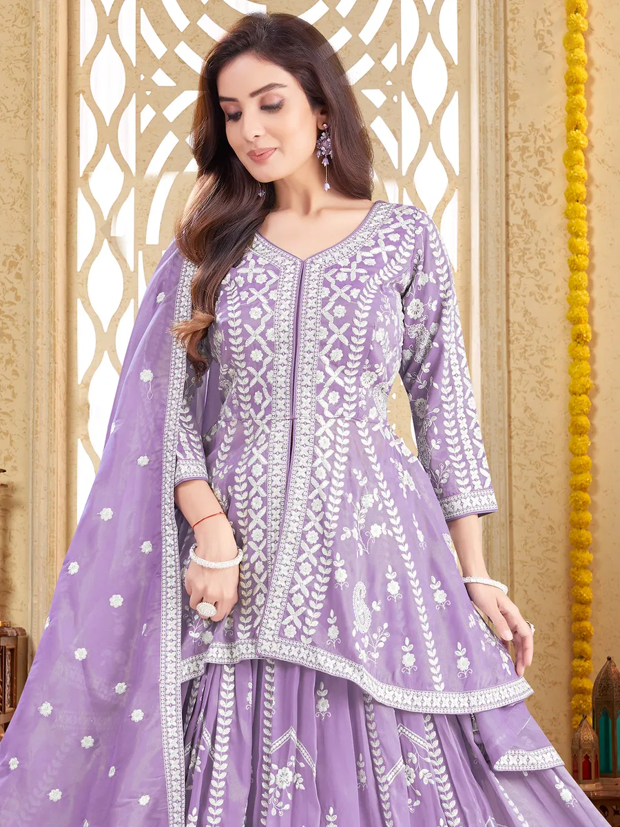 Light purple silk festive wear lehenga suit
