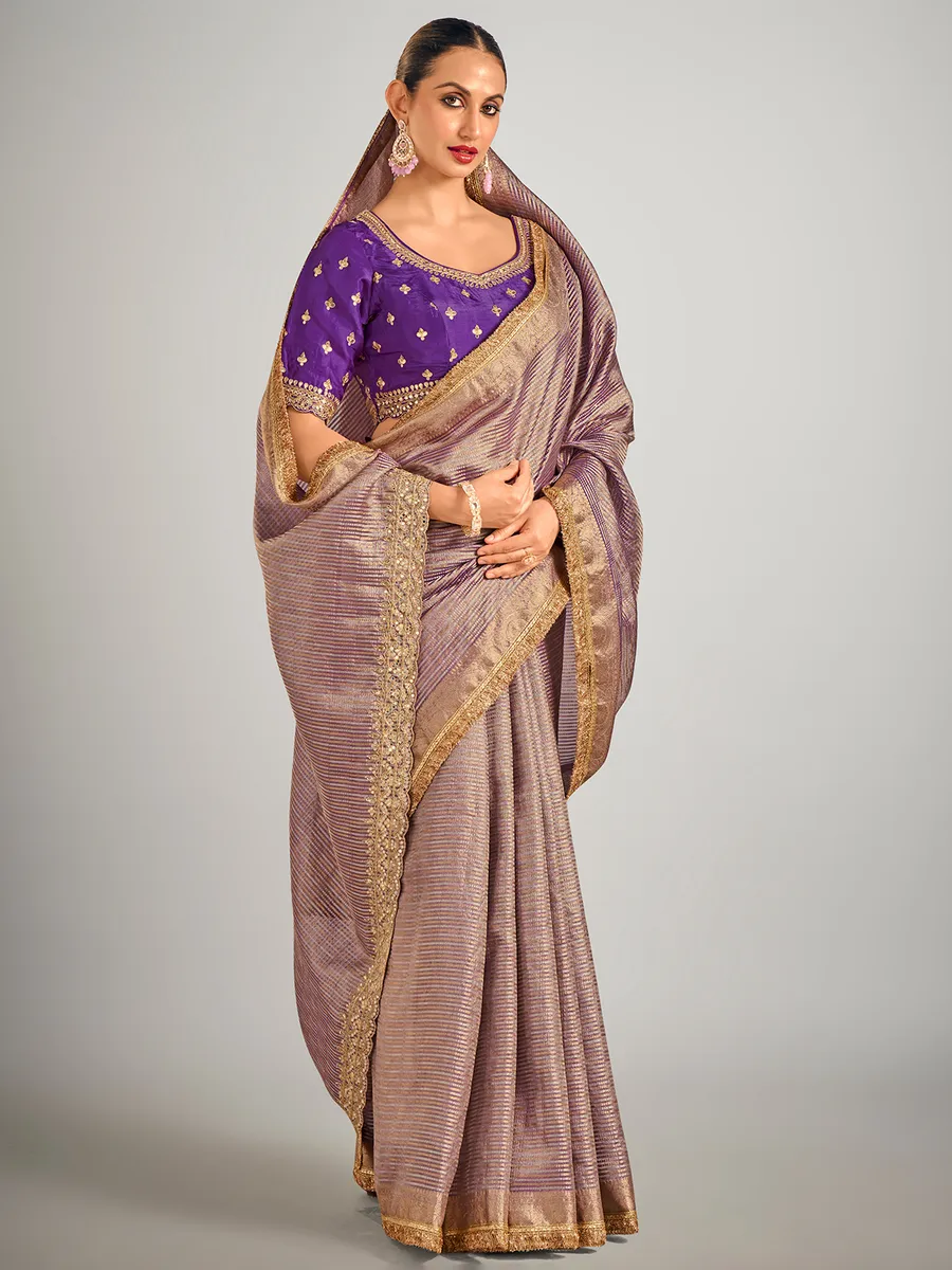 Light purple tissue silk zari weaving saree