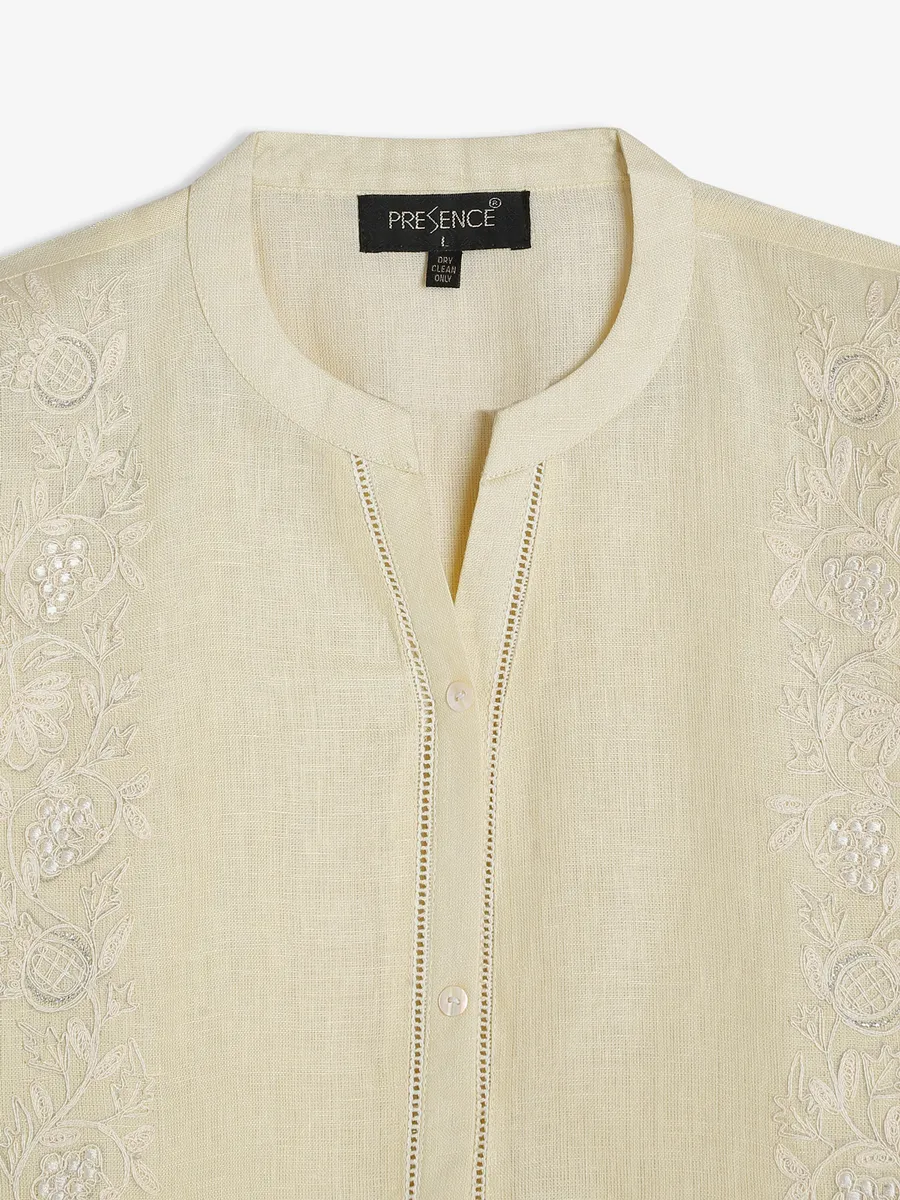 Light yellow embroidery top in cotton