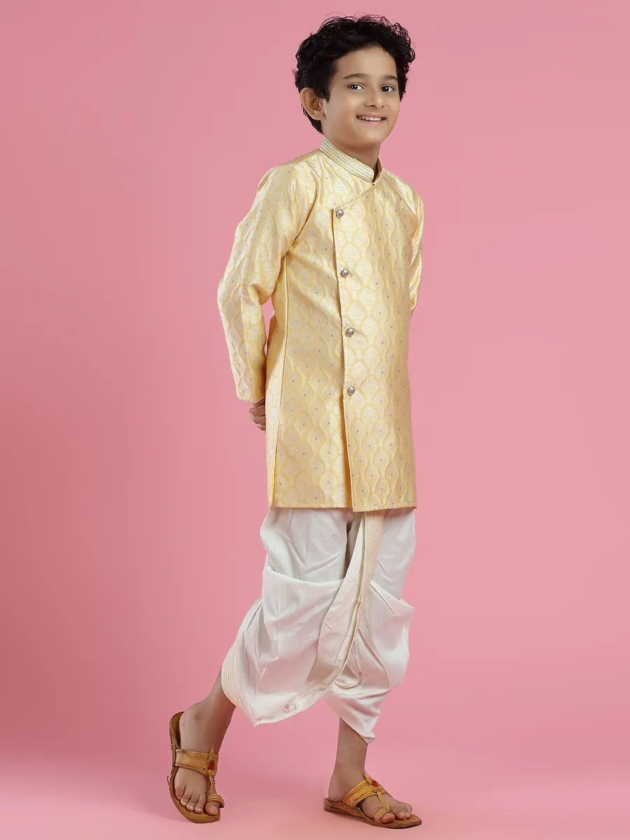 Light yellow festive look kurta suit in silk