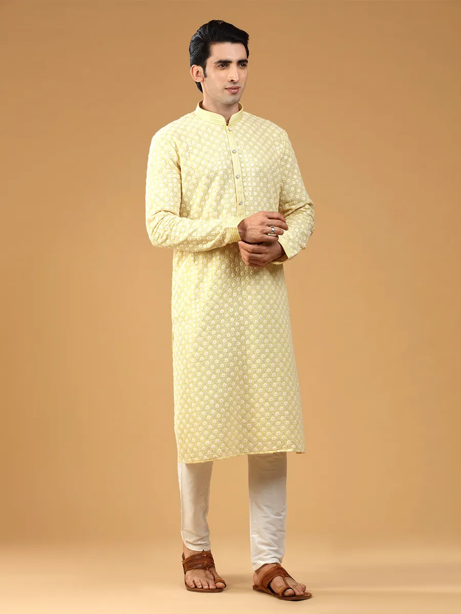 Light yellow georgette  Men Kurta pajama