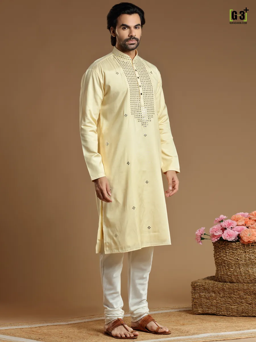 Light yellow kurta suit in cotton silk