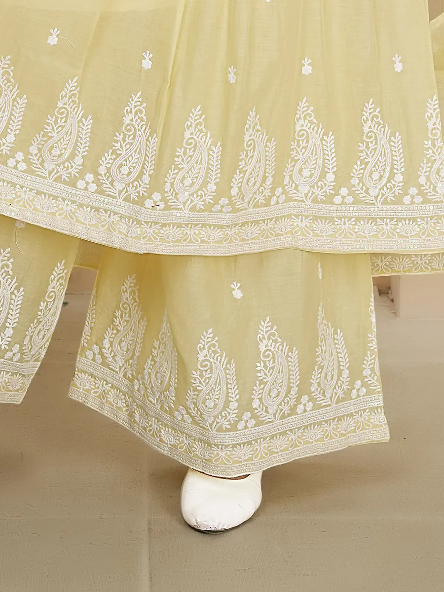 Light yellow pakistani palazzo salwar suit