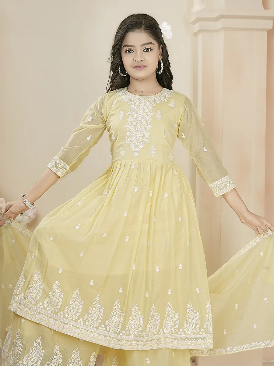 Light yellow pakistani palazzo salwar suit