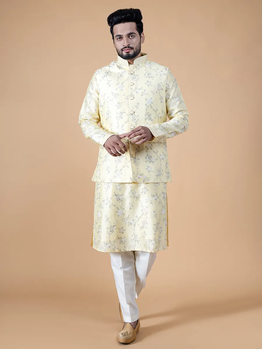 Light yellow raw silk wedding waistcoat set