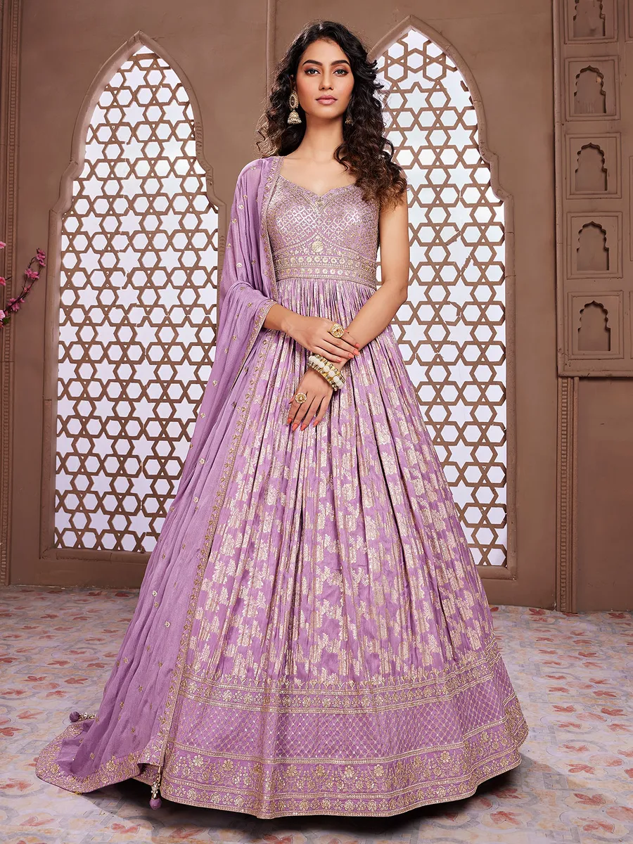 Lilac purple floor length style anarkali suit