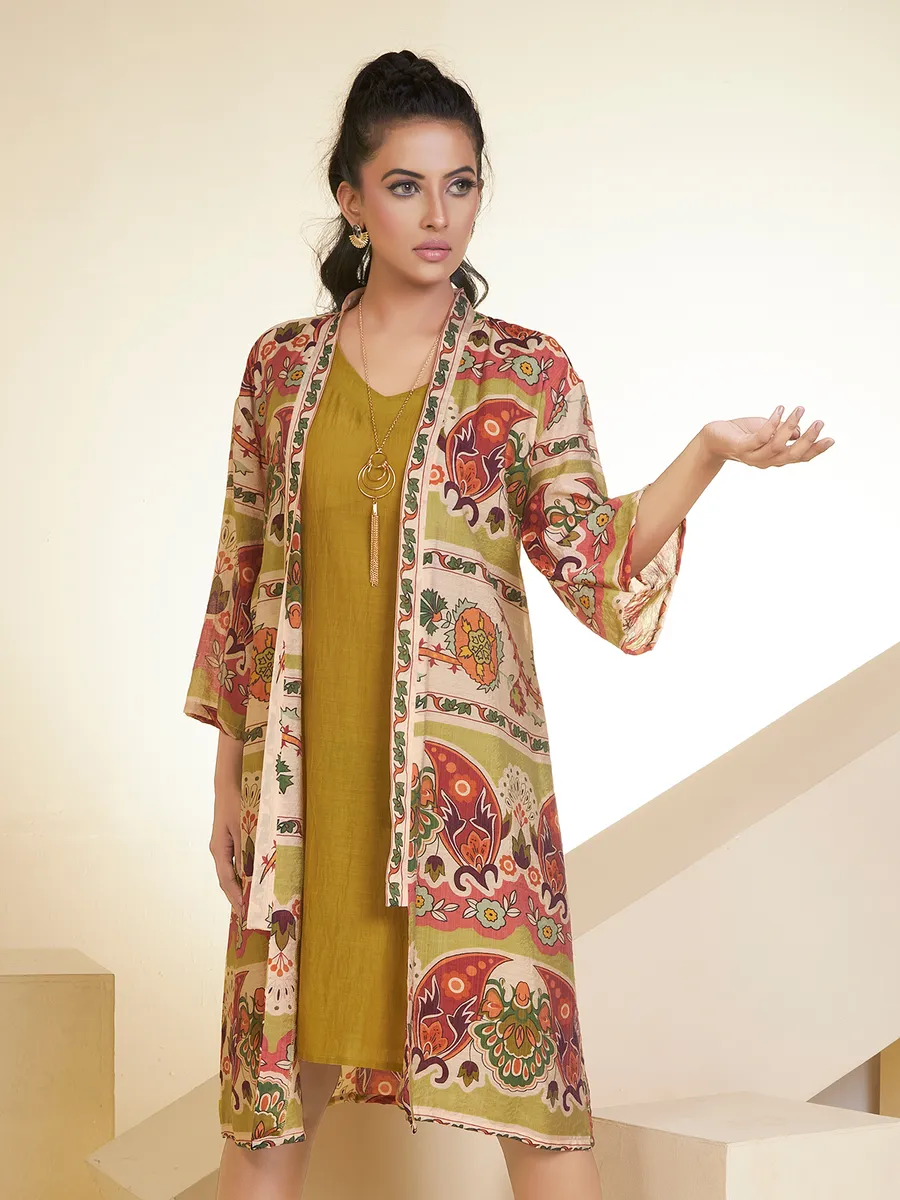 Lime green cotton printed kurti