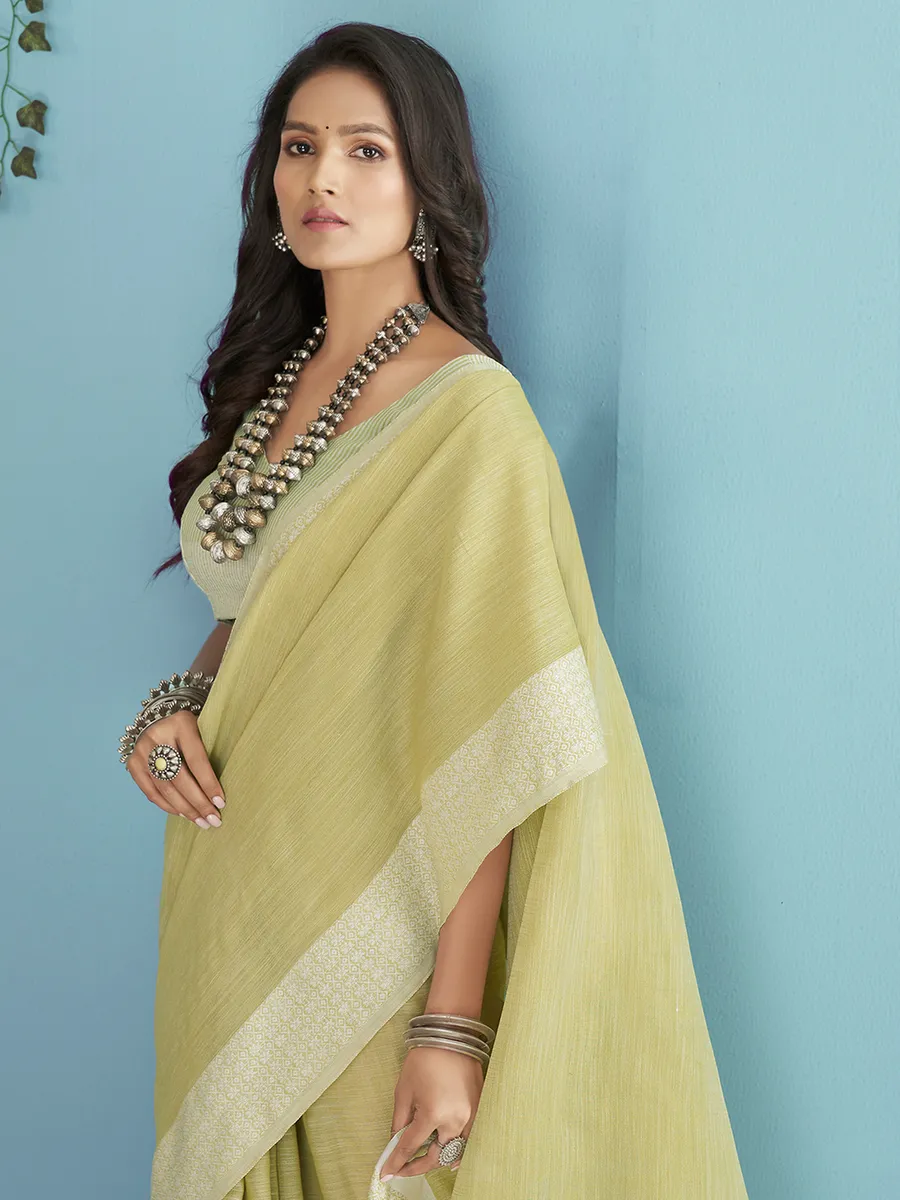 Lime green linen saree