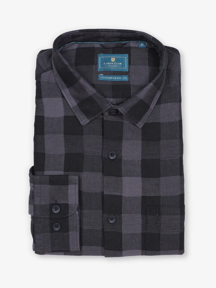 LINEN CLUB black checks shirt