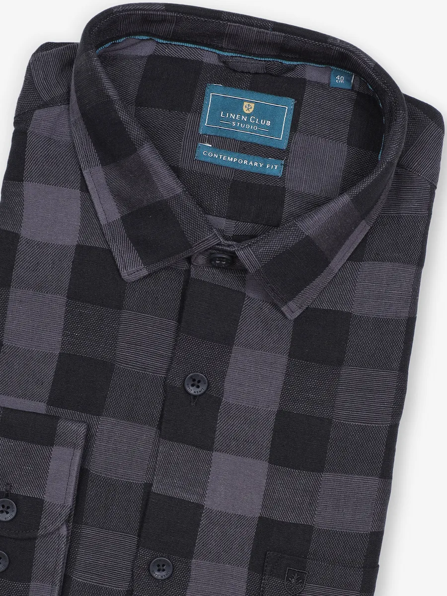 LINEN CLUB black checks shirt
