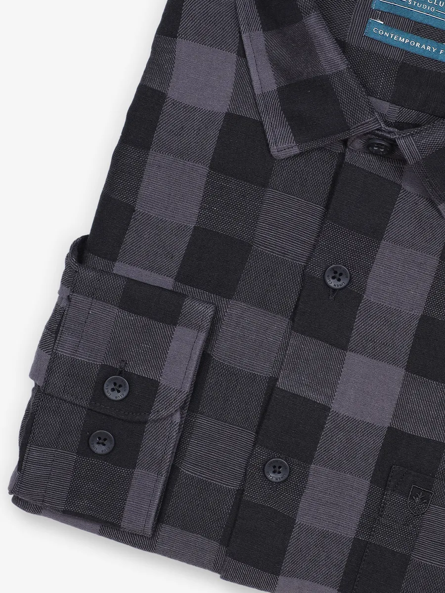 LINEN CLUB black checks shirt