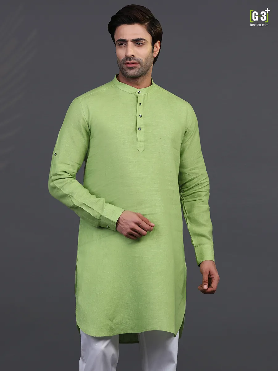 Linen green only kurta for festive