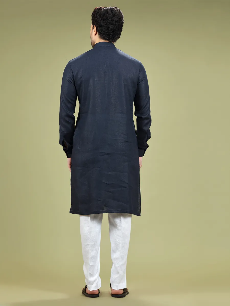 Linen navy festive wear kurta suit