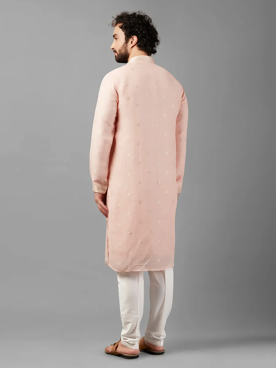 Linen peach kurta suit for festive