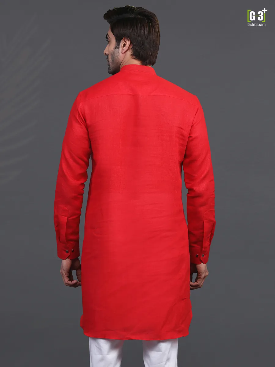 Linen red kurta for mens