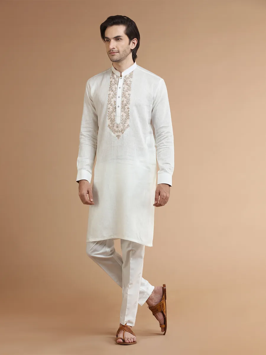 Linen white festive  Men Kurta pajama