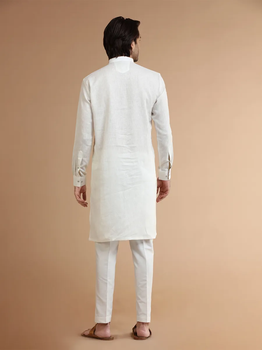 Linen white festive kurta suit