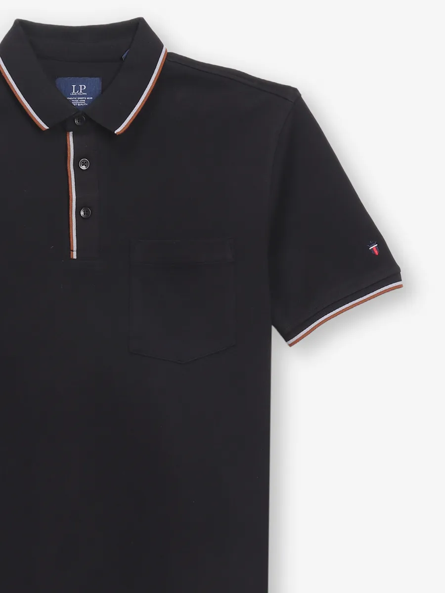 LOUIS PHILIPPE black plain t-shirt in cotton