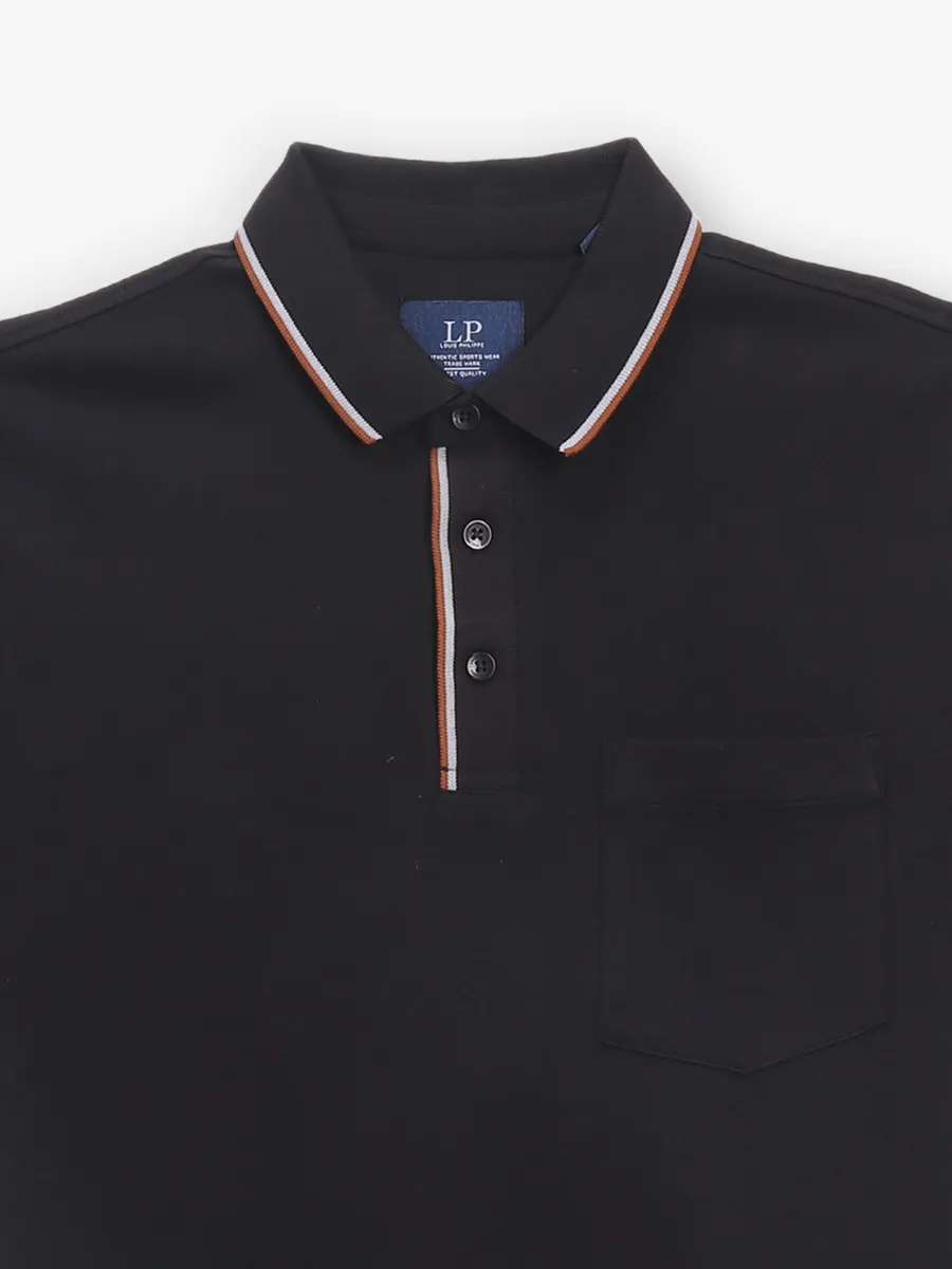 LOUIS PHILIPPE black plain t-shirt in cotton