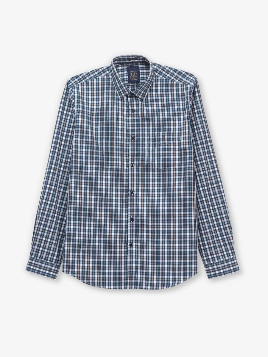 LOUIS PHILIPPE blue cotton shirt with checks pattern