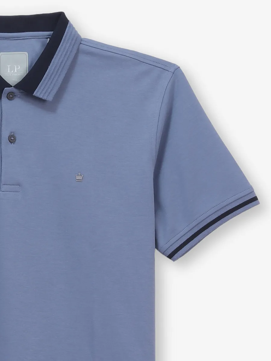 LOUIS PHILIPPE blue printed cotton polo t-shirt