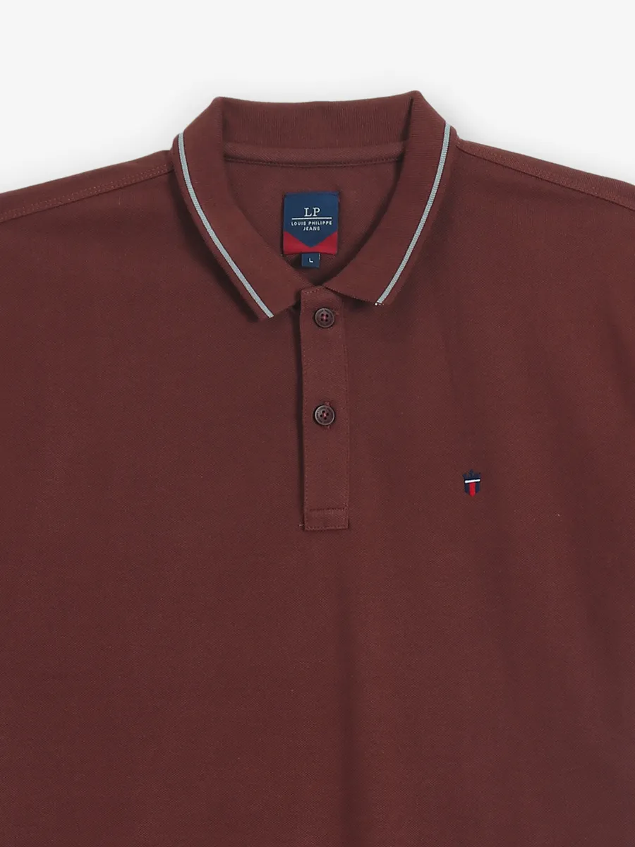 LOUIS PHILIPPE brown plain cotton t-shirt