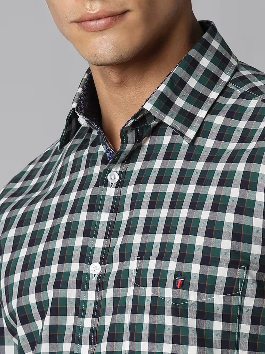 LOUIS PHILIPPE green and blue checkered cotton shirt