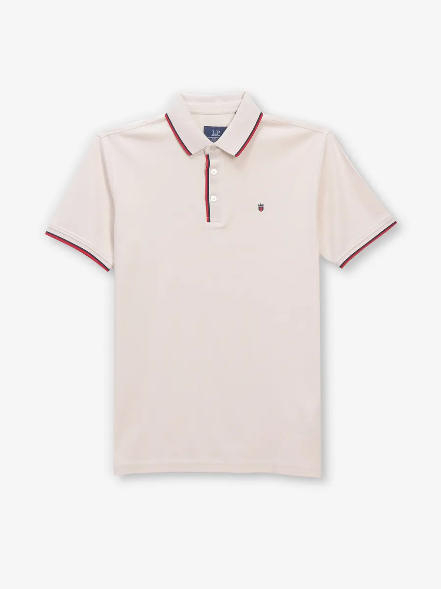 LOUIS PHILIPPE light beige plain cotton t-shirt
