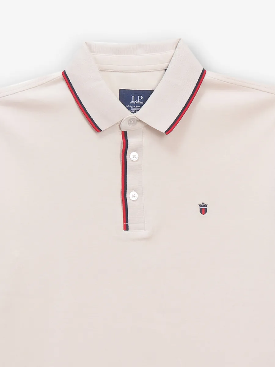 LOUIS PHILIPPE light beige plain cotton t-shirt