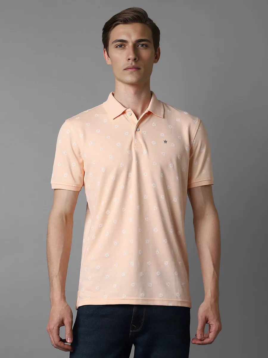 LOUIS PHILIPPE peach cotton printed polo t-shirt