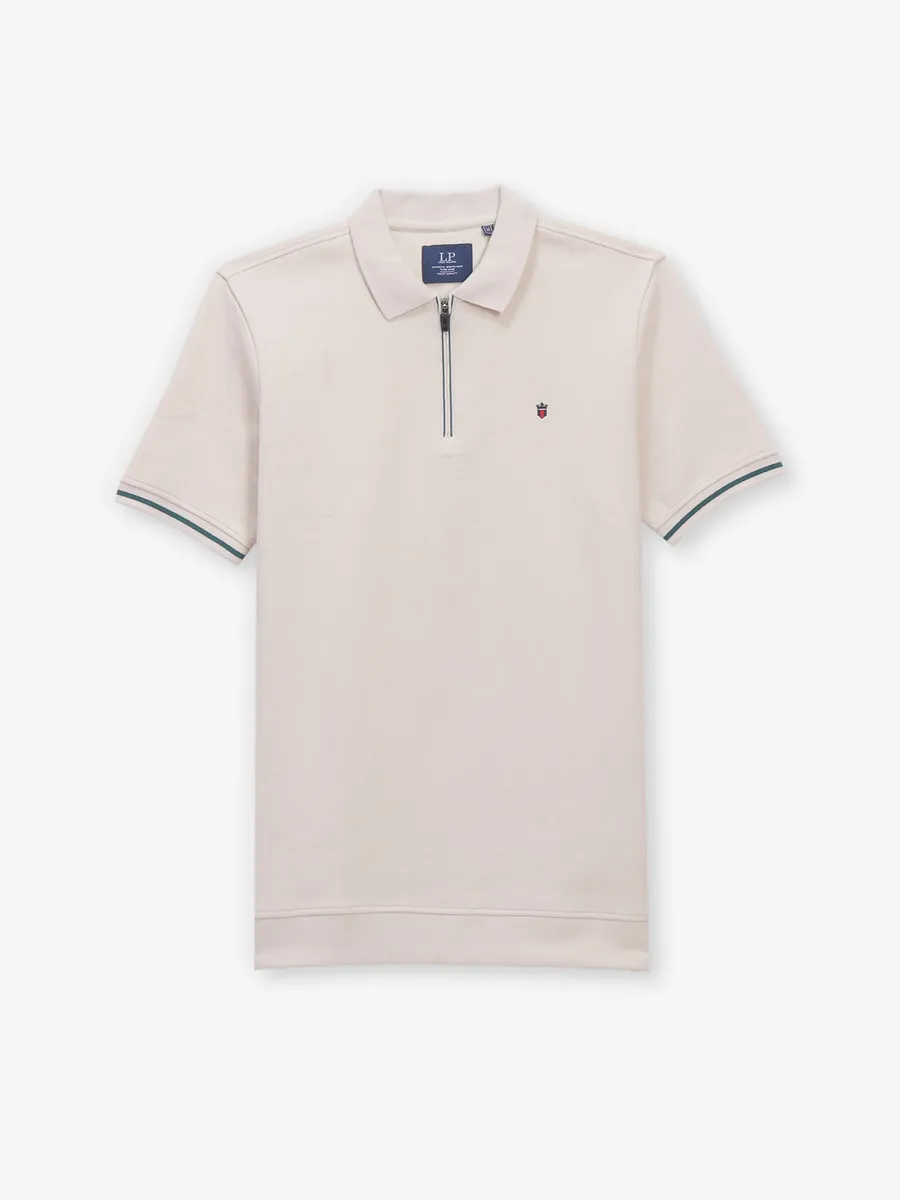 LOUIS PHILIPPE plain beige cotton t-shirt