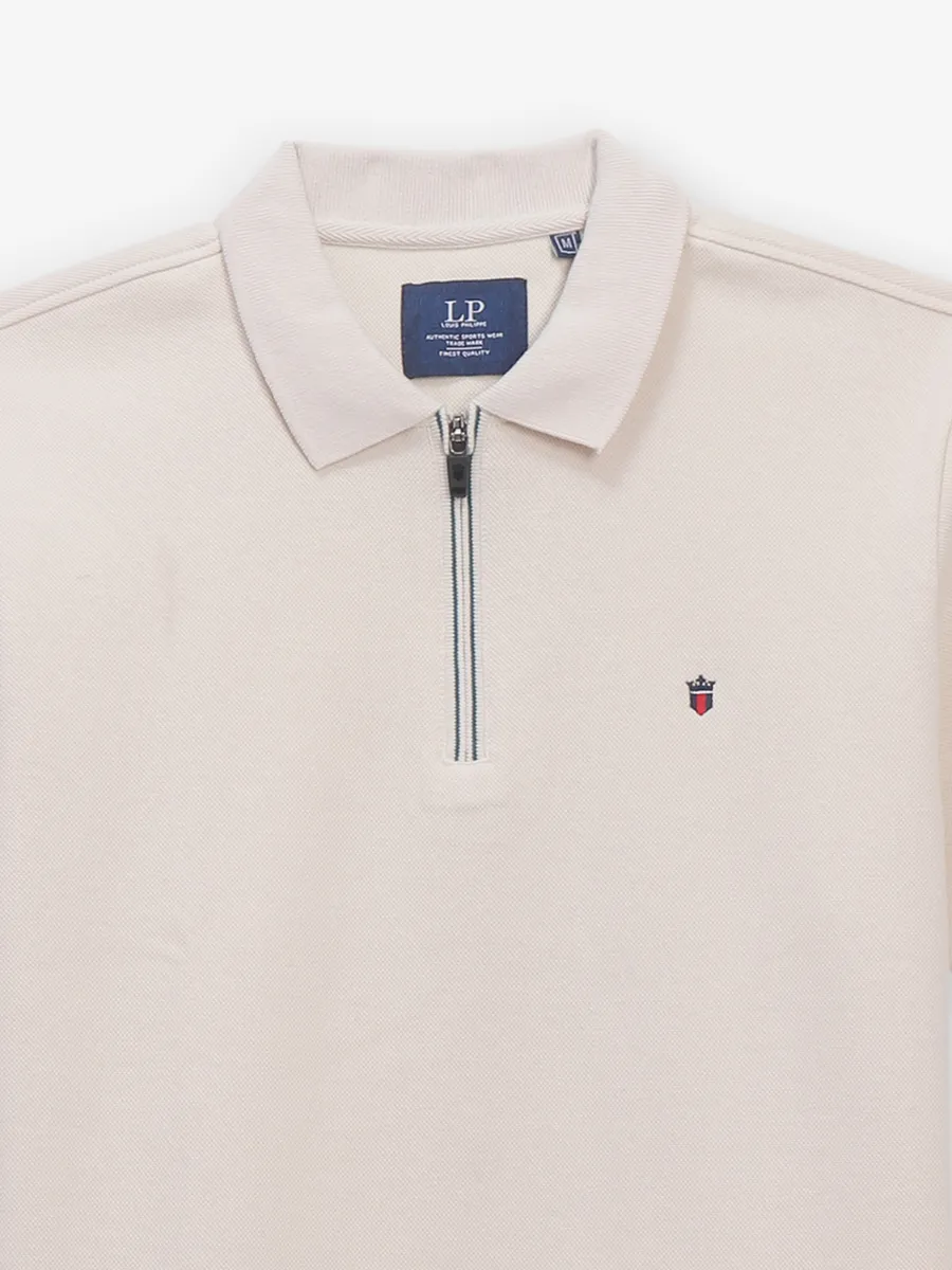 LOUIS PHILIPPE plain beige cotton t-shirt