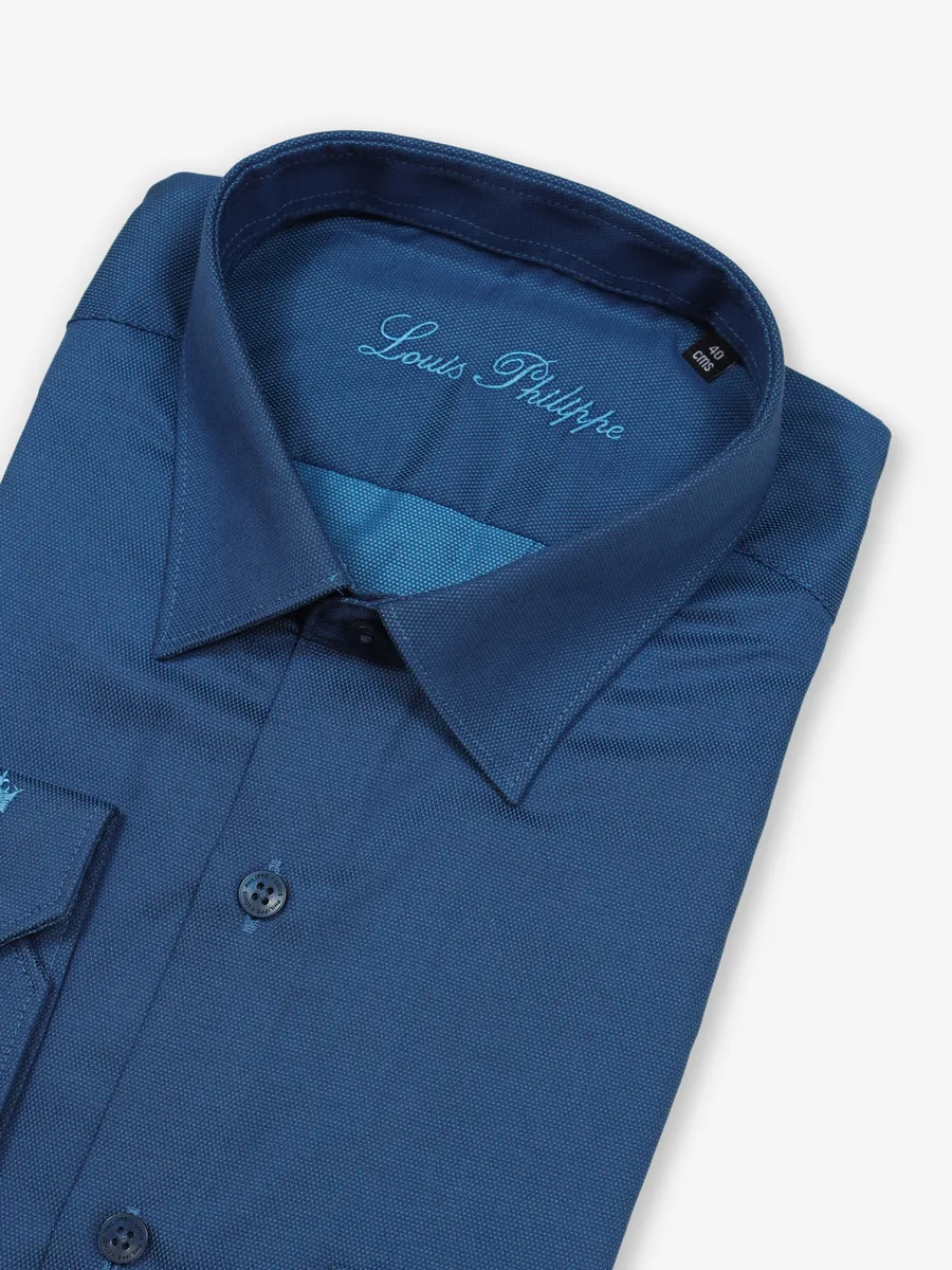 LOUIS PHILIPPE plain blue cotton shirt