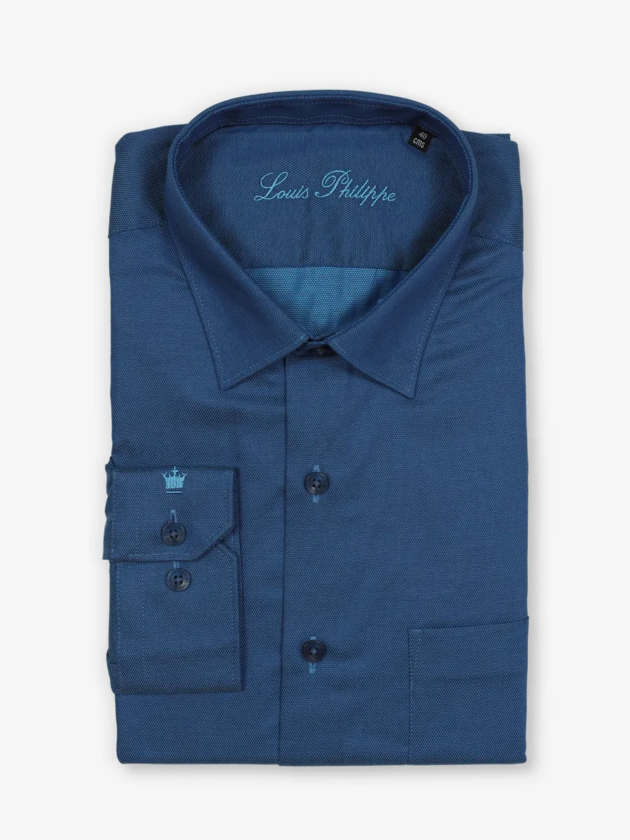 LOUIS PHILIPPE plain blue cotton shirt
