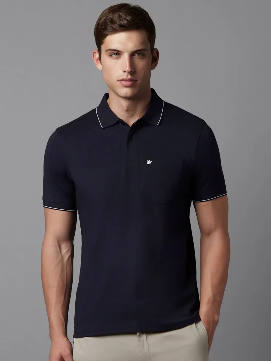 LOUIS PHILIPPE plain navy cotton t-shirt