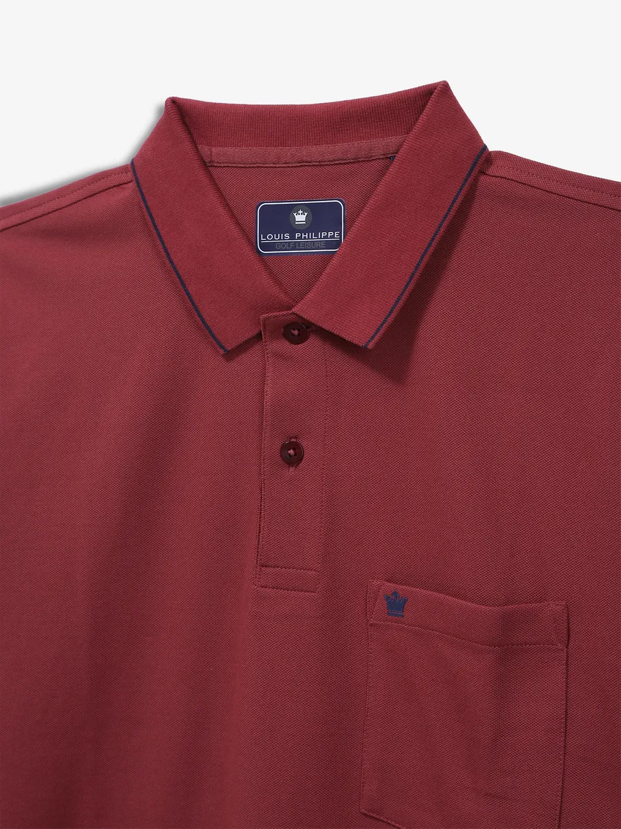 LOUIS PHILIPPE plain red cotton polo t-shirt