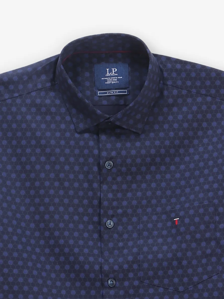 LOUIS PHILIPPE printed dark blue cotton shirt