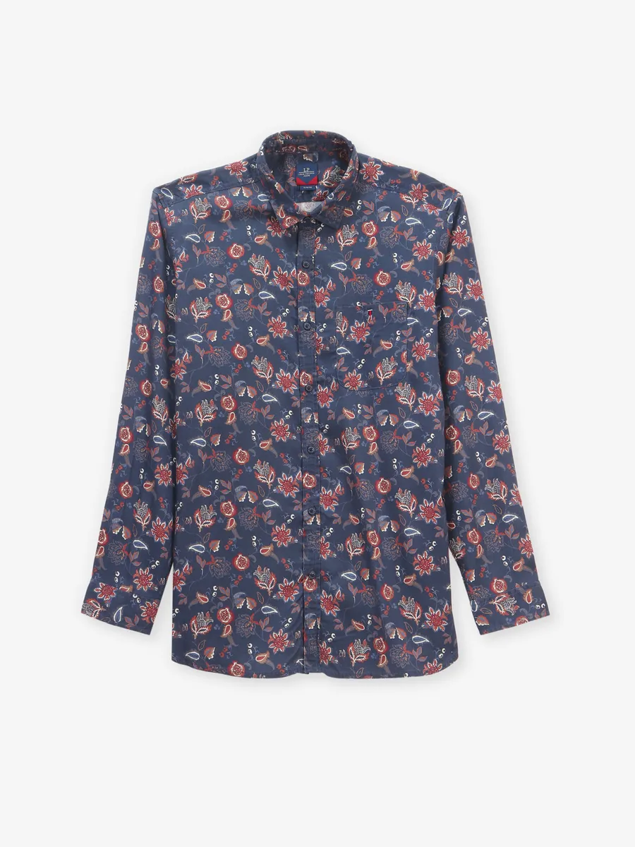 LOUIS PHILIPPE printed greyish blue cotton shirt