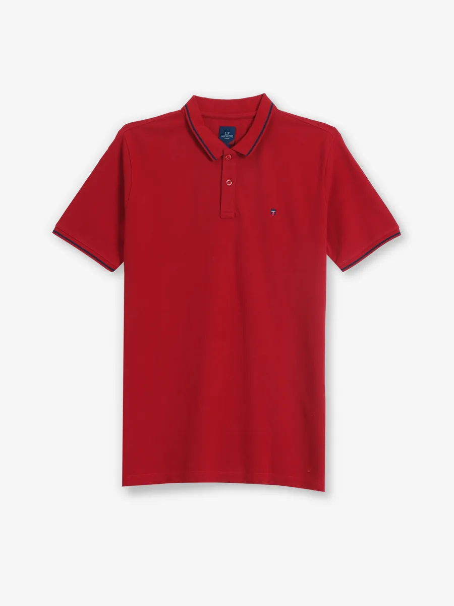 LOUIS PHILIPPE red plain cotton polo t-shirt