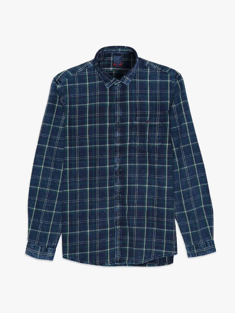 LP cotton checks blue shirt