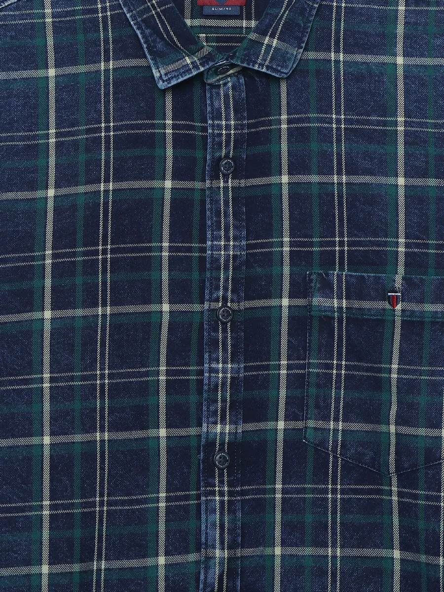 LP cotton checks blue shirt