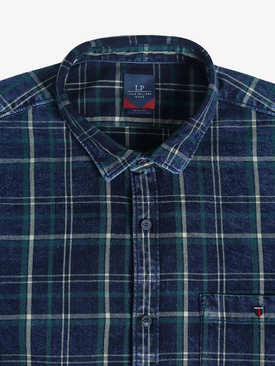 LP cotton checks blue shirt