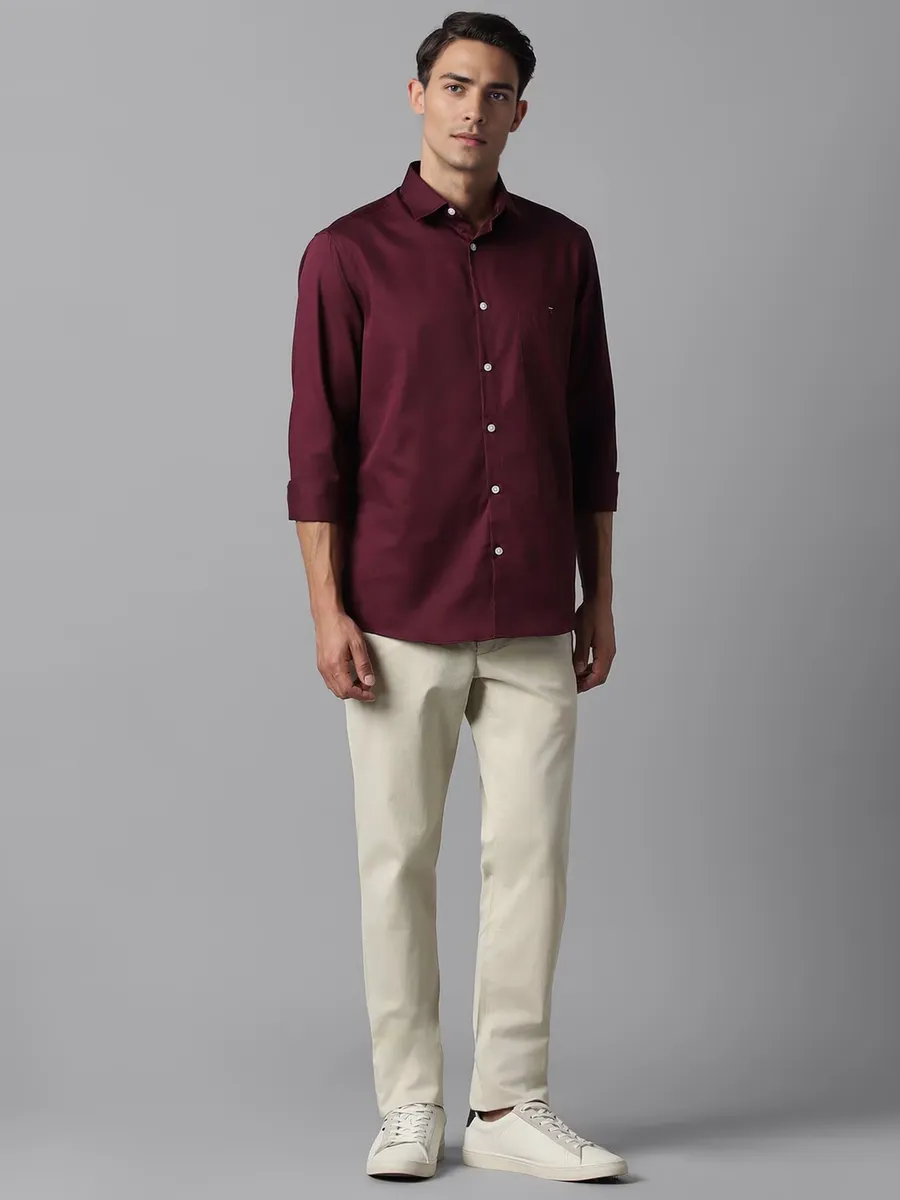 LP plain maroon cotton casual shirt