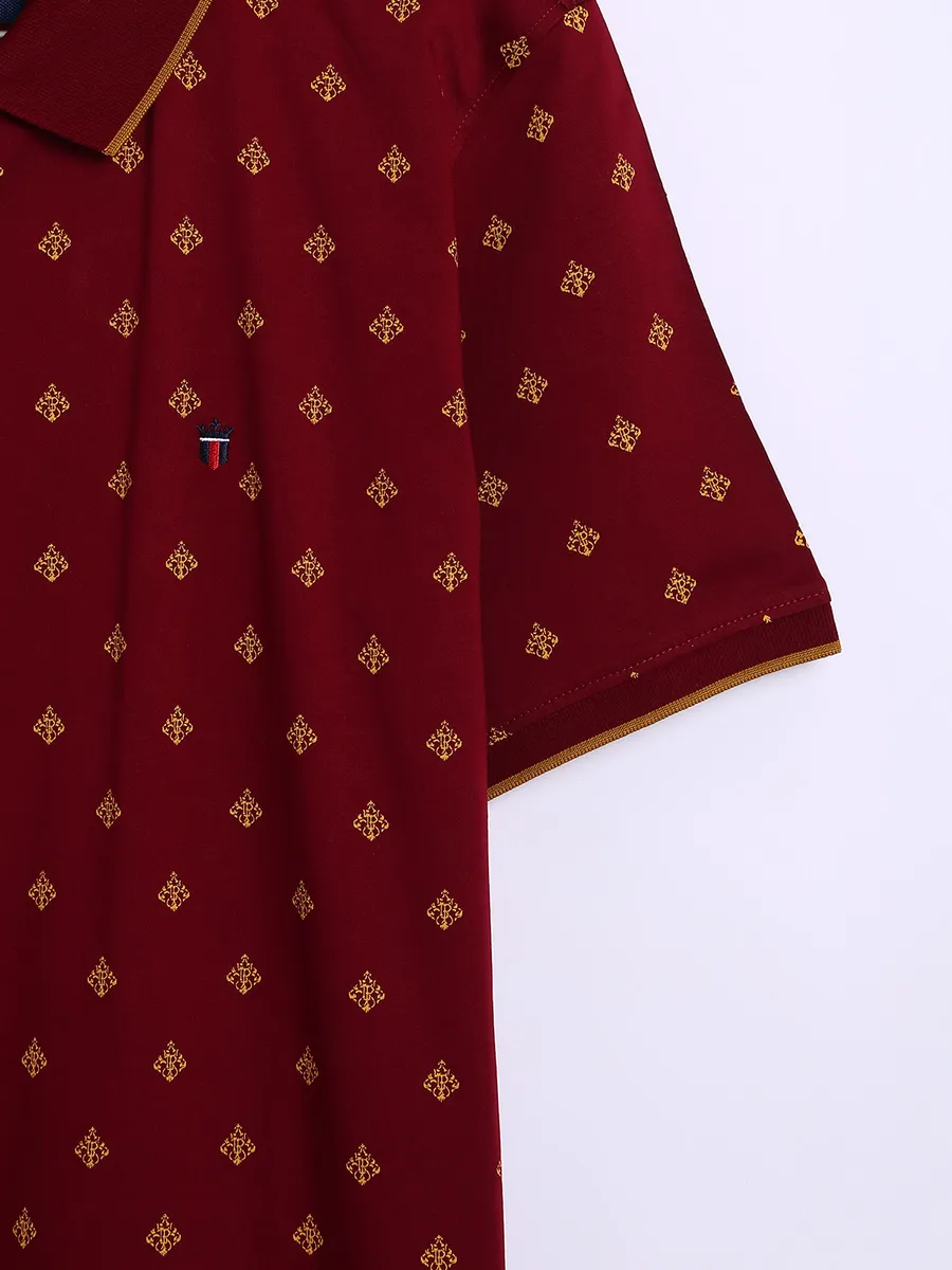 LP printed maroon cotton polo t shirt