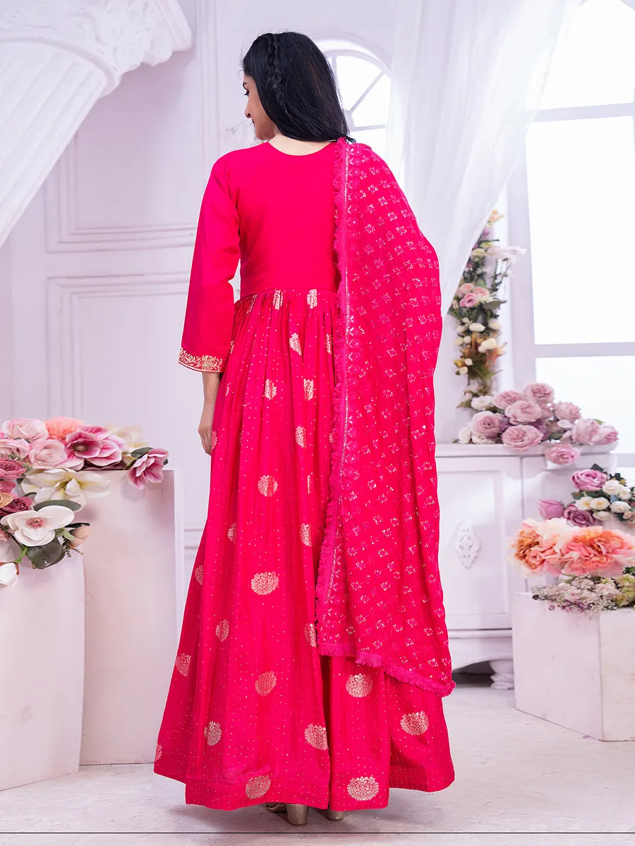 Magenta anarkali suit with lucknowi dupatta