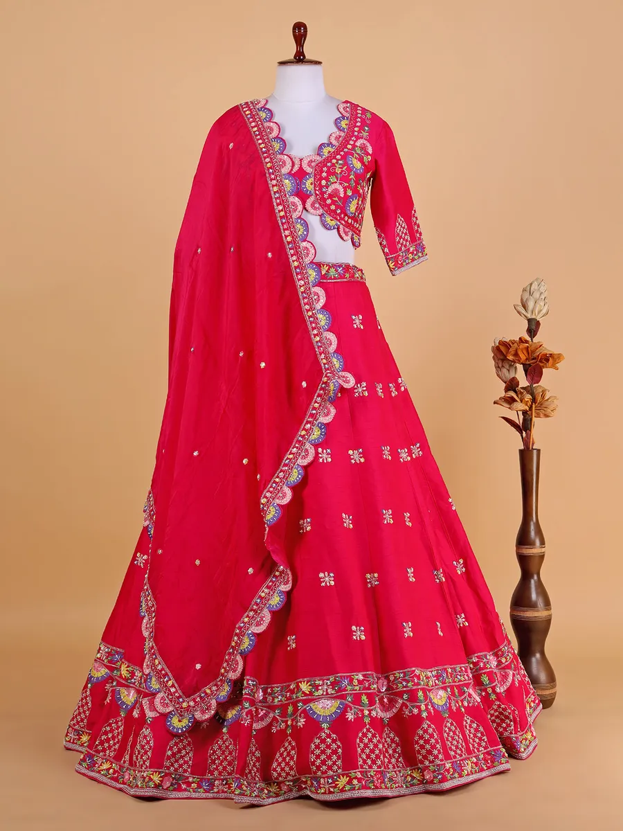 Magenta bridal raw silk lehenga choli