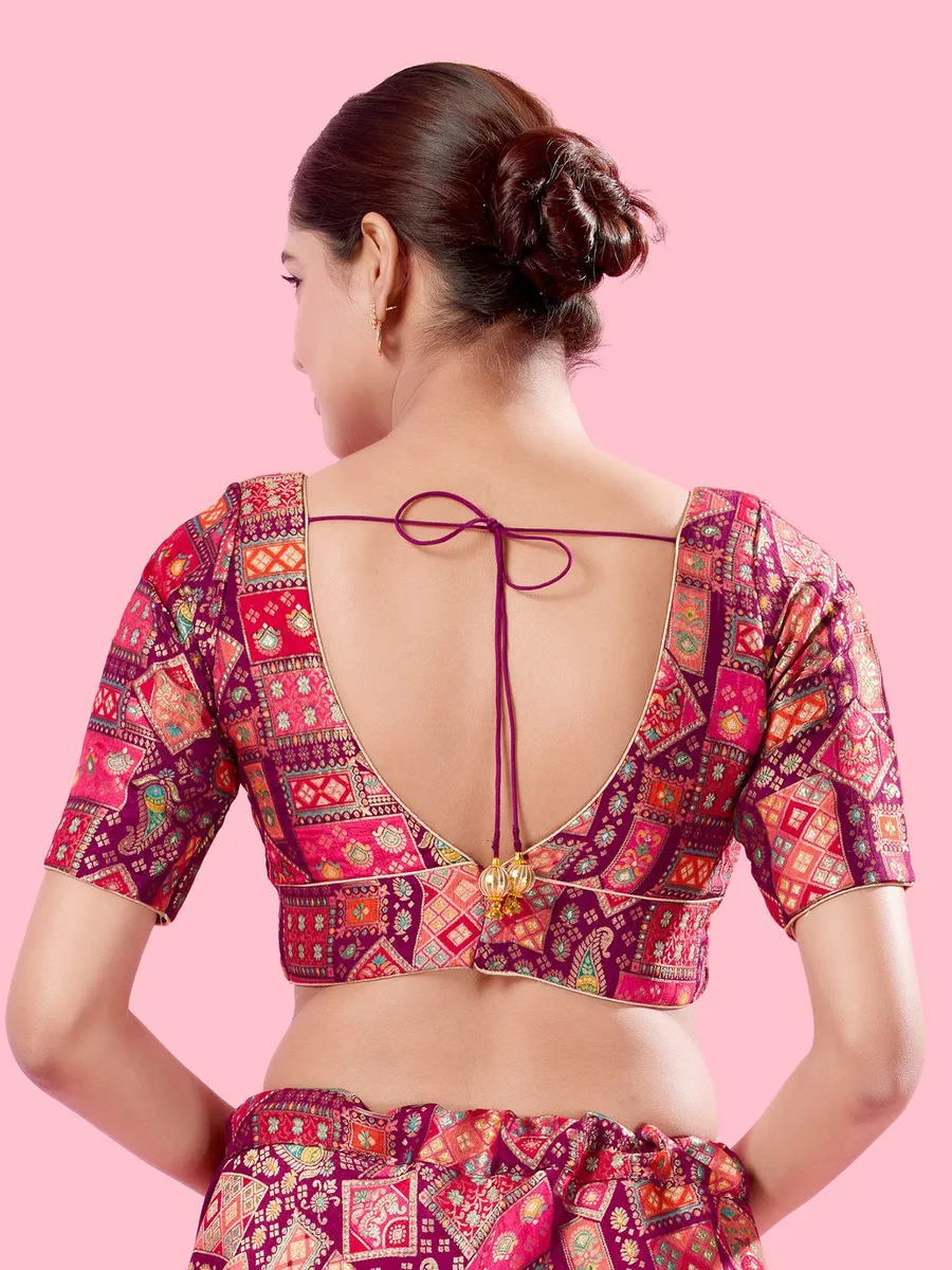 Magenta brocade printed blouse