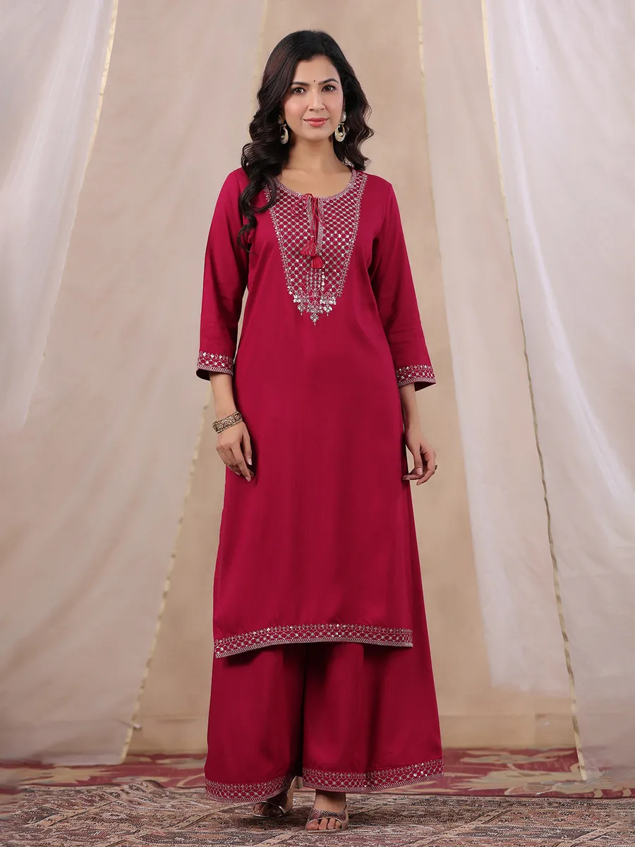 Magenta cotton palazzo set for casual