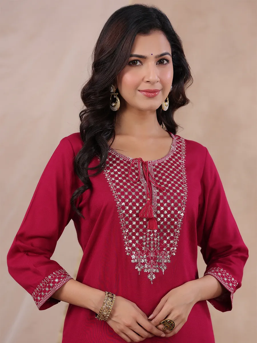Magenta cotton palazzo set for casual